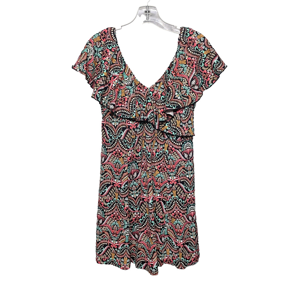 Fit 4 U Womens Size 14 Swim Dress One Piece Paisley Ruffle Tummy Control